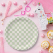 チェッカーボードパステルグリーン市松模様にセージチェック ペーパープレート (パーティー)