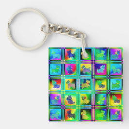 チェッカーボードパターンのテリアのシルエット キーホルダー