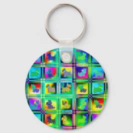 チェッカーボードパターンのテリアのシルエット キーホルダー