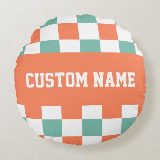 チェッカーボードパターン円枕 ラウンドクッション (正面)