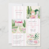 チェッカーボードピンクシャトー誕生日パーティー 招待状 (正面)