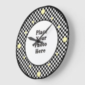 チェッカーボードフレームあなたのフォトウォール時計 ラージ壁時計 (傾斜)