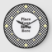 チェッカーボードフレームあなたのフォトウォール時計 ラージ壁時計 (正面)