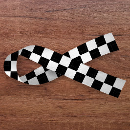 チェッカーボードブラック&ホワイト サテンリボン