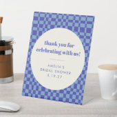 チェッカーボードブルーカスタムブライダルシャワーありがとう 台座サイン (インサイチュ)