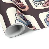 チェッカーボードプリントとお誕生日ケーキ ラッピングペーパー (ロールコーナー)