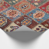 チェッカーボードペルシャのファールブラウンレッドグリーン ラッピングペーパー (角)