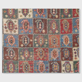 チェッカーボードペルシャのファールブラウンレッドグリーン ラッピングペーパー (フラット)