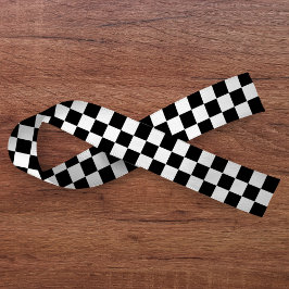 チェッカーボードホワイトとブラック サテンリボン