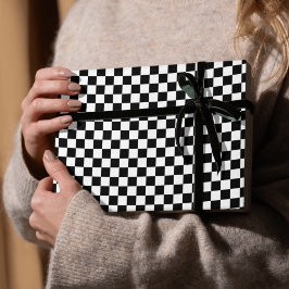 チェッカーボードホワイトとブラック ラッピングペーパー