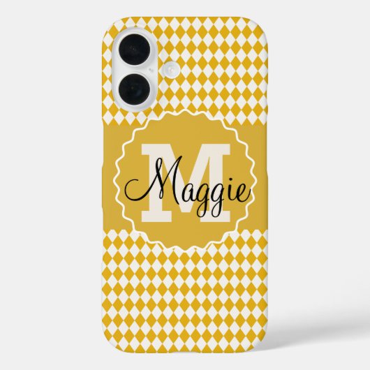 チェッカーボードマスタードと名前モノグラム付きクリーム Case-Mate iPhoneケース (裏面)