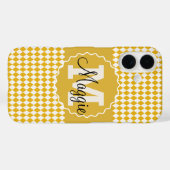 チェッカーボードマスタードと名前モノグラム付きクリーム Case-Mate iPhoneケース (裏面 (横))