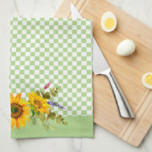 チェッカーボード上のひまわり キッチンタオル (四つ折り)