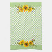 チェッカーボード上のひまわり キッチンタオル (縦)