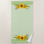 チェッカーボード上のひまわり ビーチタオル (正面)
