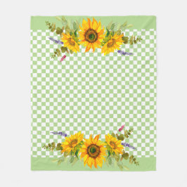 チェッカーボード上のひまわり フリースブランケット