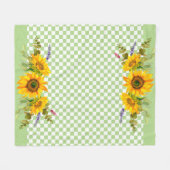 チェッカーボード上のひまわり フリースブランケット (正面(横))