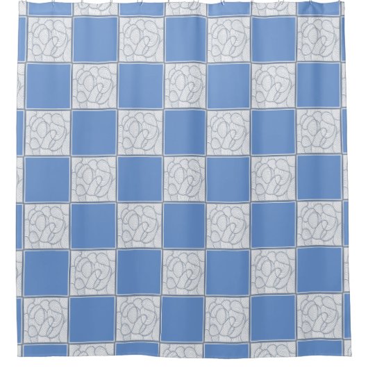 チェッカーボード抽象芸術糸絡みデザインAny Color シャワーカーテン (正面)