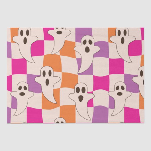 チェッカーボード柄のハロウィンゴースト  薄葉紙 (正面)