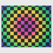 チェッカーボード虹の花模様 ラッピングペーパー (フラット)