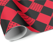 チェッカーボード赤と黒のバッファローのプレイドモノグラム ラッピングペーパー (ロールコーナー)