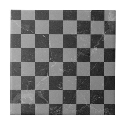 チェッカーボード黒と灰色の正方形 タイル (正面)