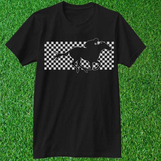 チェッカーボードTシャツで勝利レース馬 Tシャツ