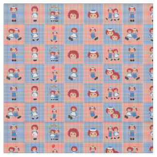 チェッカー盤のRaggedy AnnとAndy Ingham ファブリック