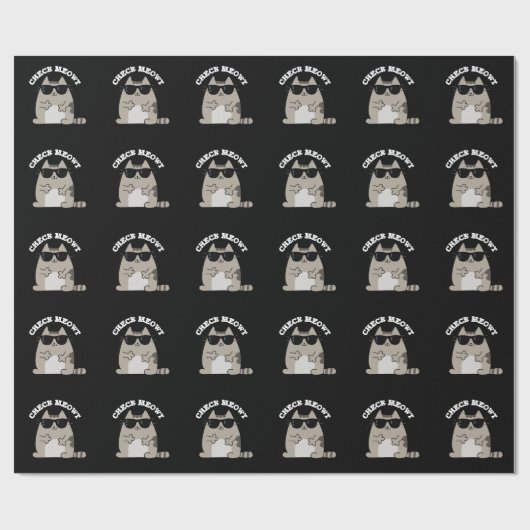 チェックおもしろいMeowtクール Cat Pun Dark BG ラッピングペーパー (フラット)