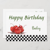 チェックされたテーブルクロスの明るい赤のさくらんぼ シーズンカード (正面/裏面)