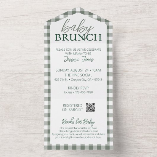 チェックしたベイビーブランチの招待状 - 本用に切り離す オールインワン招待状 (内側)
