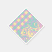 チェックと渦巻きパステルピンク、黄、紫、緑 スタンダードカクテルナプキン (角)