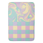 チェックと渦巻きパステルピンク、黄、紫、緑 バスマット (正面縦)