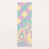 チェックと渦巻きパステルピンク、黄、紫、緑 ヨガマット (正面)