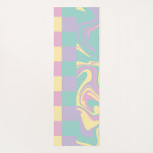 チェックと渦巻きパステルピンク、黄、紫、緑 ヨガマット (裏面)