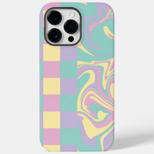 チェックと渦巻きパステルピンク、黄、紫、緑 Case-Mate iPhone 14 PRO MAXケース