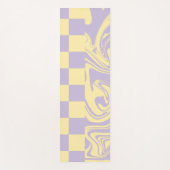 チェックと渦巻き – パステルイエローとパープル ヨガマット (正面)