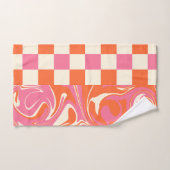 チェックと渦巻き – ピンク、オレンジ、クリーム バスタオルセット (ハンドタオル)