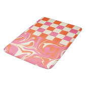 チェックと渦巻き – ピンク、オレンジ、クリーム バスマット (アングル)