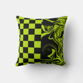 チェックと渦巻き – ライムグリーンとブラック クッション (裏面)