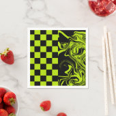 チェックと渦巻き – ライムグリーンとブラック スタンダードカクテルナプキン (インサイチュ)