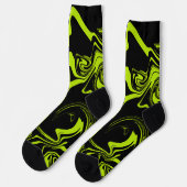 チェックと渦巻き – ライムグリーンとブラック ソックス (左)
