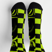 チェックと渦巻き – ライムグリーンとブラック ソックス (上部)