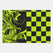 チェックと渦巻き – ライムグリーンとブラック ラッピングペーパーシート (正面3)
