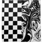 チェックと渦巻き – 白黒 シャワーカーテン (正面)