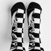チェックと渦巻き – 白黒 ソックス (上部)