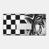 チェックと渦巻き – 白黒 デスクマット (キーボード&マウス)