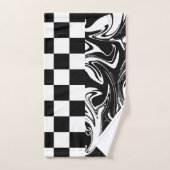 チェックと渦巻き – 白黒 バスタオルセット (ハンドタオル)