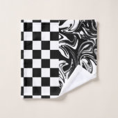 チェックと渦巻き – 白黒 バスタオルセット (ウォッシュタオル)