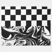 チェックと渦巻き – 白黒 フリースブランケット (正面(横))